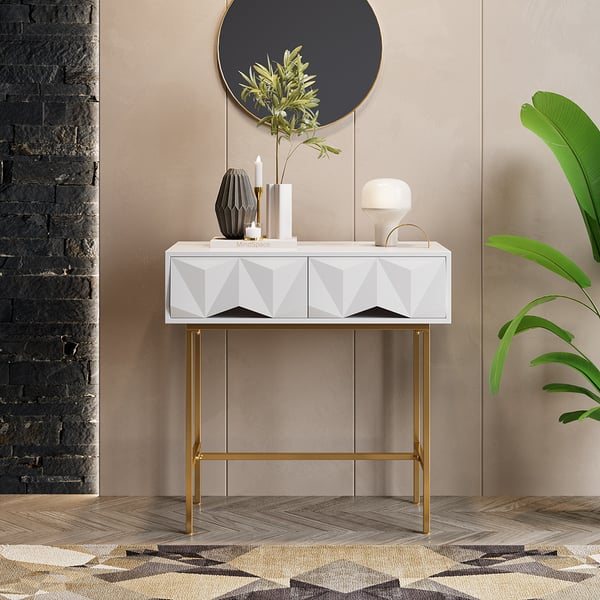 Modern Console Table with Drawers Solid Wood & Metal