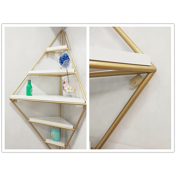 Modern Corner Wall Shelves Triangle Floating Shelves in Gold & White