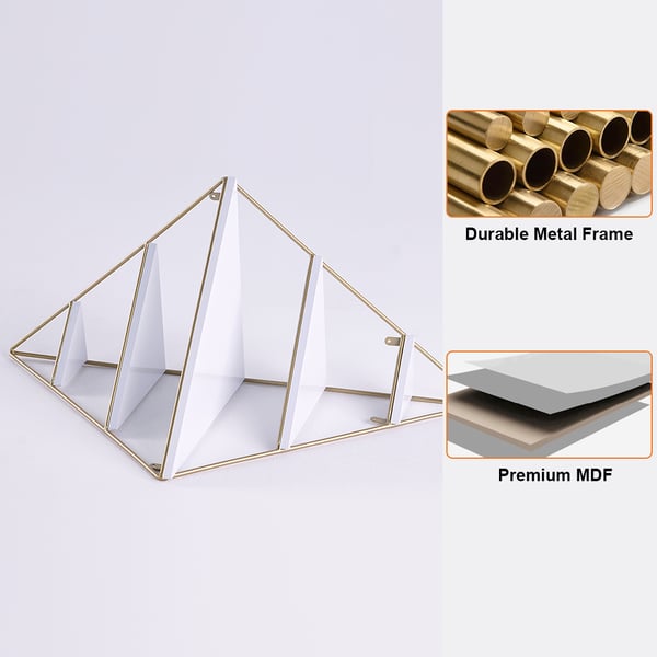 Modern Corner Wall Shelves Triangle Floating Shelves in Gold & White