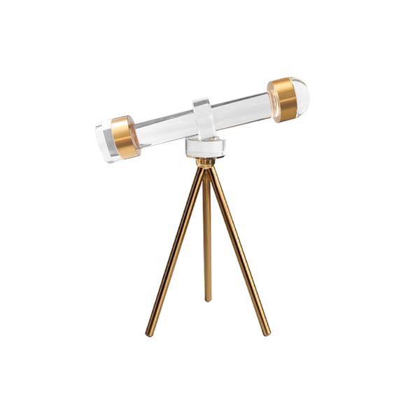 Modern Crystal Telescope Sculpture Ornament Art Decor with Gold Metal Tripod Stand