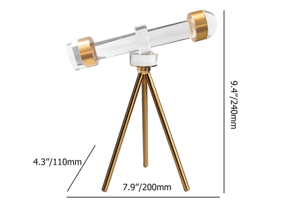 Modern Crystal Telescope Sculpture Ornament Art Decor with Gold Metal Tripod Stand