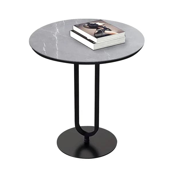 Modern Dark Gray Sintered Stone End Table Round Side Table Carbon Steel Base