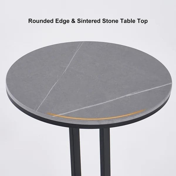 Modern Dark Gray Sintered Stone End Table Round Side Table Carbon Steel Base