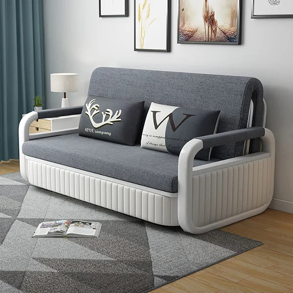 Modern Deep Gray Convertible Sleeper Sofa Cotton and Linen Upholstery with Storage