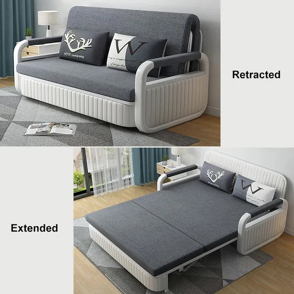 Modern Deep Gray Convertible Sleeper Sofa Cotton and Linen Upholstery with Storage