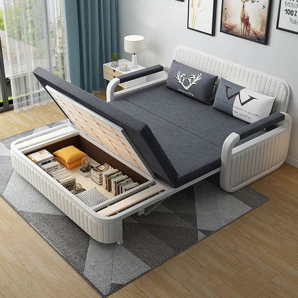 Modern Deep Gray Convertible Sleeper Sofa Cotton and Linen Upholstery with Storage