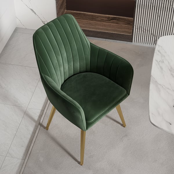 Modern Dining Chair Green Velvet Upholstered Dining Chairs With Arms (Set of 2)