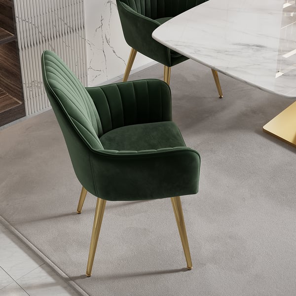 Modern Dining Chair Green Velvet Upholstered Dining Chairs With Arms (Set of 2)