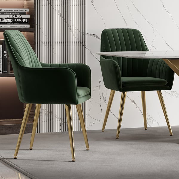 Modern Dining Chair Green Velvet Upholstered Dining Chairs With Arms (Set of 2)