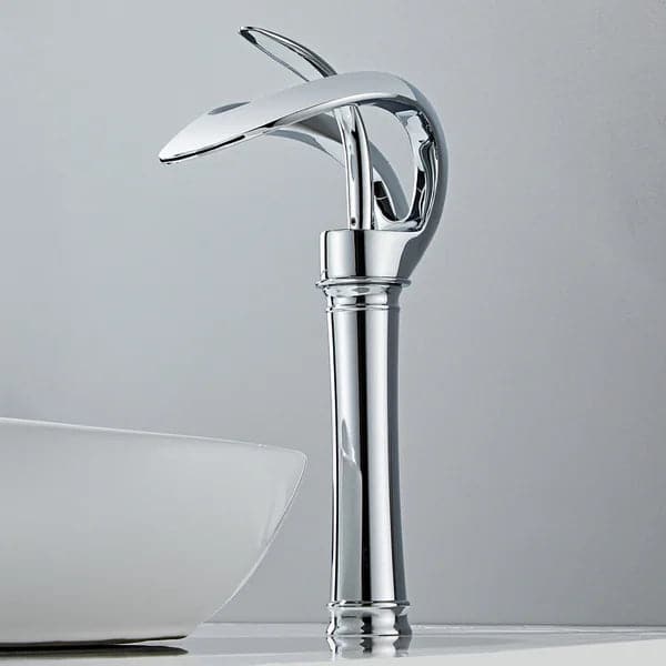 Modern Elegant Waterfall Bathroom Vessel Sink Faucet Single Handle Solid Brass in Chrome