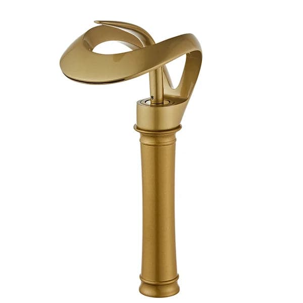 Modern Elegant Waterfall Bathroom Vessel Sink Faucet Single Handle Solid Brass in Gold