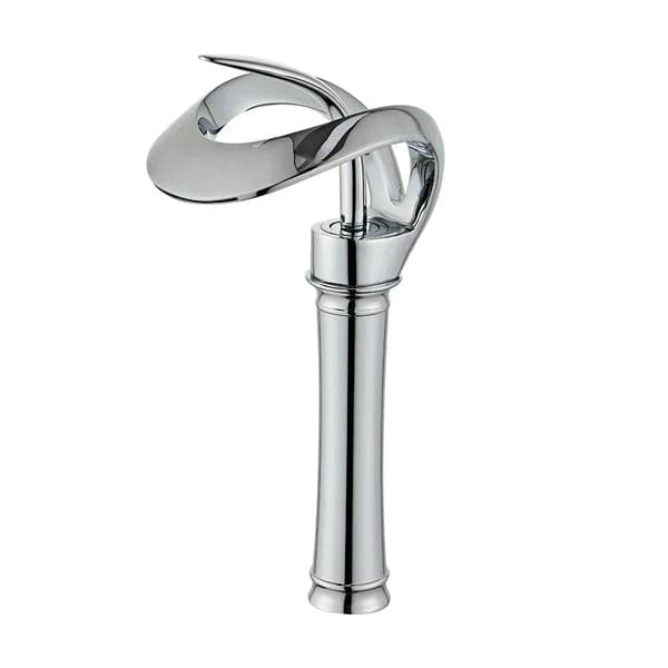 Modern Elegant Waterfall Bathroom Vessel Sink Faucet Single Handle Solid Brass in Chrome