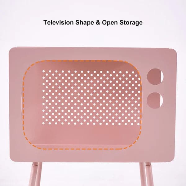 Modern End Table in Television Shape Hollow Side Table in Fresh Pink