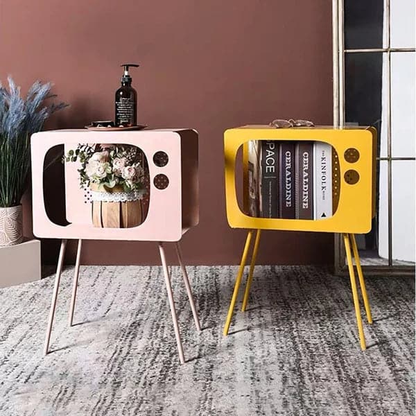 Modern End Table in Television Shape Hollow Side Table in Fresh Pink