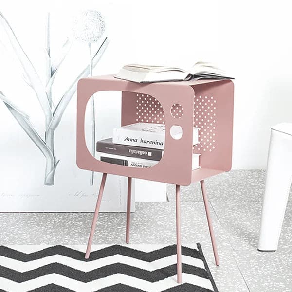 Modern End Table in Television Shape Hollow Side Table in Fresh Pink