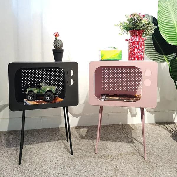 Modern End Table in Television Shape Hollow Side Table in Fresh Pink