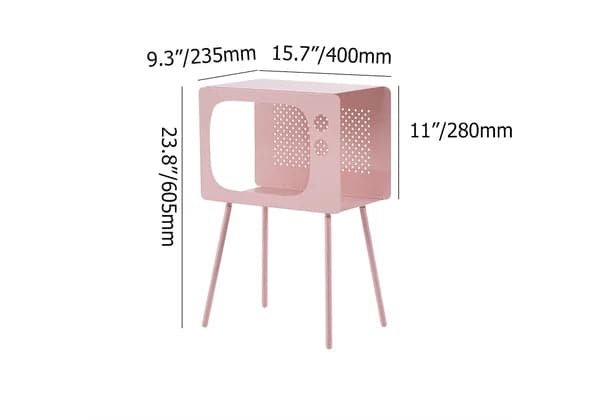 Modern End Table in Television Shape Hollow Side Table in Fresh Pink