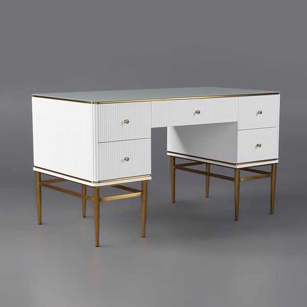 Modern Executive Desk with Drawers in White