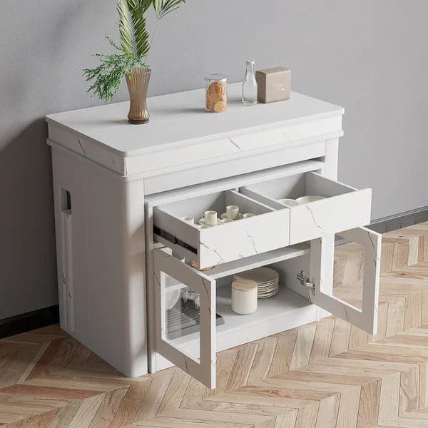 Modern Extendable Dining Table Rectangle Sideboard with Storage in White