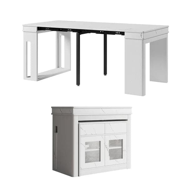 Modern Extendable Dining Table Rectangle Sideboard with Storage in White