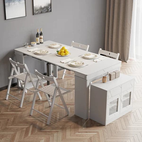 Modern Extendable Dining Table Rectangle Sideboard with Storage in Wal ...