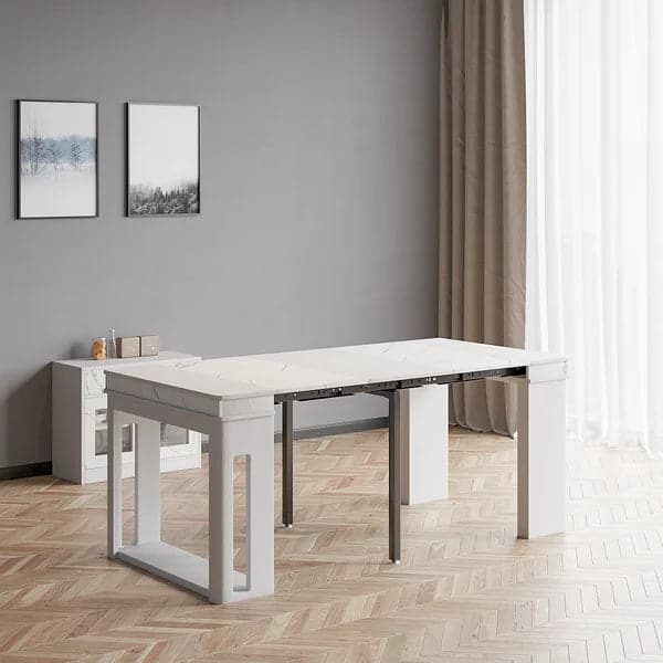 Modern Extendable Dining Table Rectangle Sideboard with Storage in White