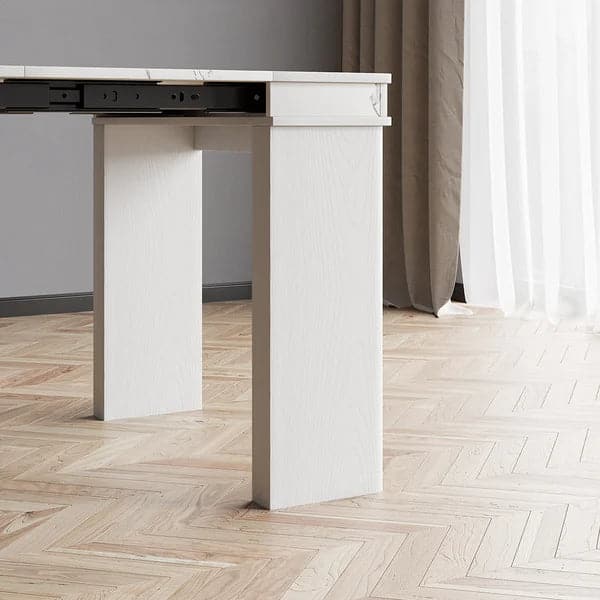 Modern Extendable Dining Table Rectangle Sideboard with Storage in White