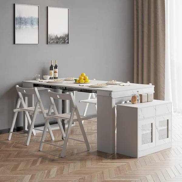 Modern Extendable Dining Table Rectangle Sideboard with Storage in White