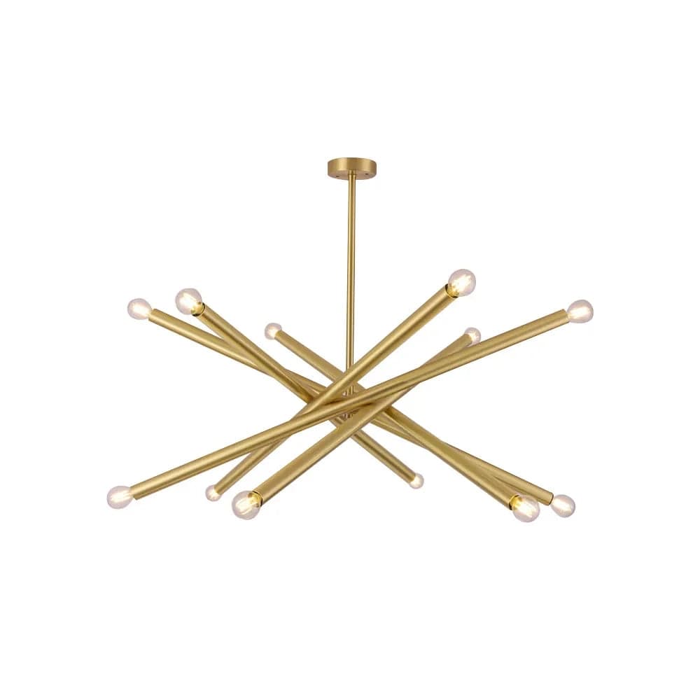 Modern Gold 12-Light Sputnik Semi Flush Mount Light with Hanging Rod