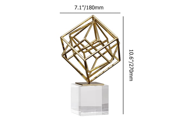 Modern Gold Metal 3D Geometry Ornament Figurine Sculpture Decor Art with Crystal Stand