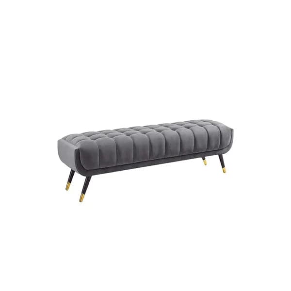 Modern Gray Bedroom Bench Velvet Upholstery Wooden Legs