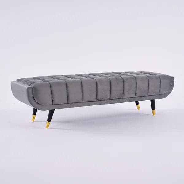 Modern Gray Bedroom Bench Velvet Upholstery Wooden Legs