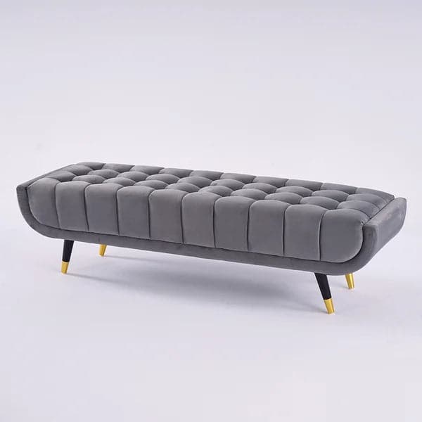 Modern Gray Bedroom Bench Velvet Upholstery Wooden Legs