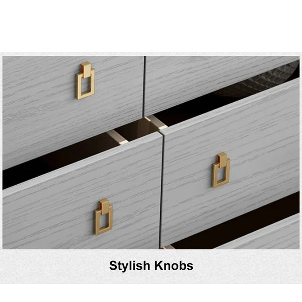 Modern Gray Dresser Chest of 6 Drawers Cabinet in Gold