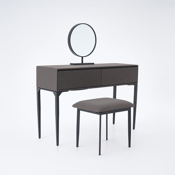 Ensemble de vanité de maquillage gris moderne avec revêtement en velours, miroir et tabouret