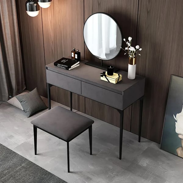 Modern Gray Makeup Vanity Set with Velvet Surface Dressing & Mirror & Stool