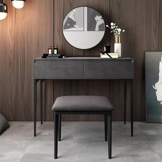 Modern Gray Makeup Vanity Set with Velvet Surface Dressing & Mirror & Stool