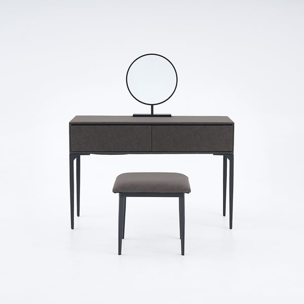 Ensemble de vanité de maquillage gris moderne avec revêtement en velours, miroir et tabouret