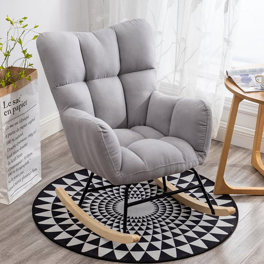 Modern Gray Rocking Accent Chair Cotton & Linen Tufted Upholstery