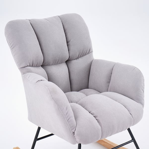 Modern Gray Rocking Accent Chair Cotton & Linen Tufted Upholstery