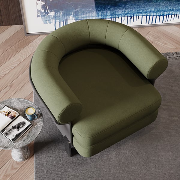 Chaise d'appoint moderne rembourrée en boucle verte avec dossier rond