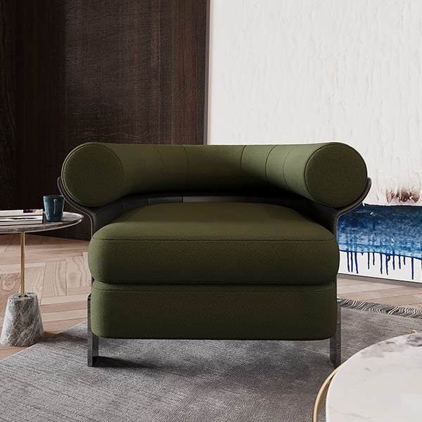 Chaise d'appoint moderne rembourrée en boucle verte avec dossier rond