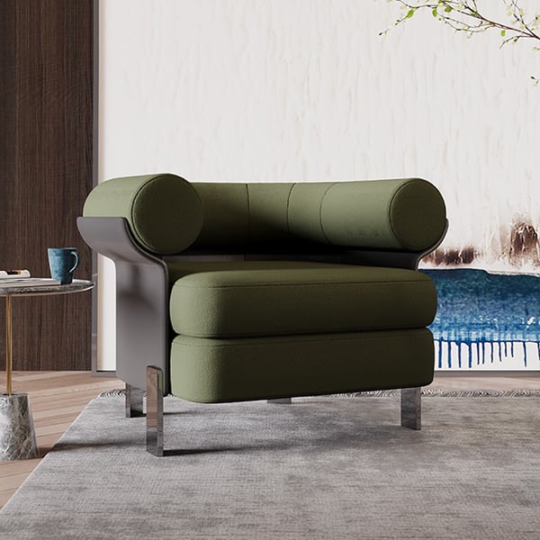 Chaise d'appoint moderne rembourrée en boucle verte avec dossier rond