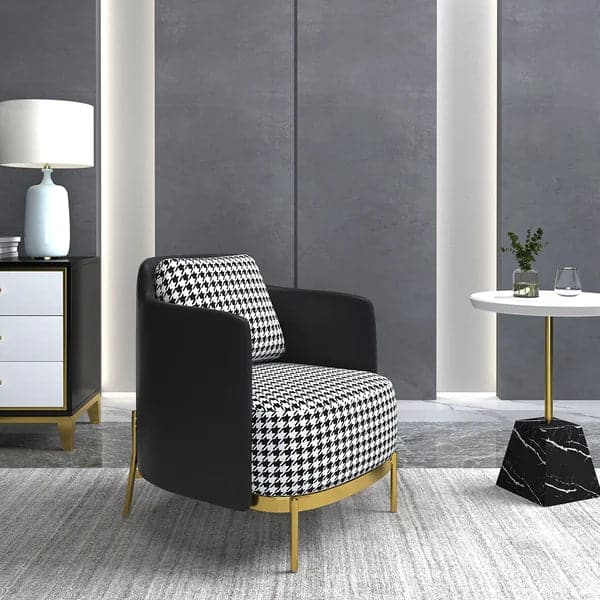 Modern Houndstooth Accent Chair with Linen Upholstery for Living Room