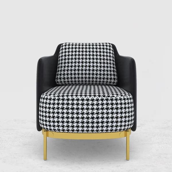Modern Houndstooth Accent Chair with Linen Upholstery for Living Room