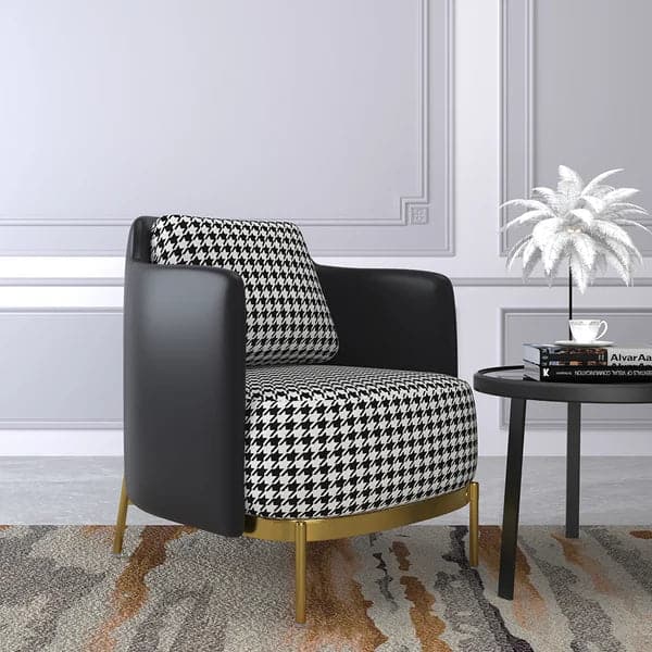 Modern Houndstooth Accent Chair with Linen Upholstery for Living Room