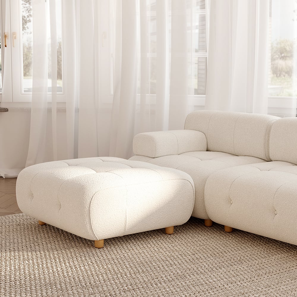 Modern L-Shaped Modular White Boucle Corner Sectional Sofa Loveseat with Wood Legs