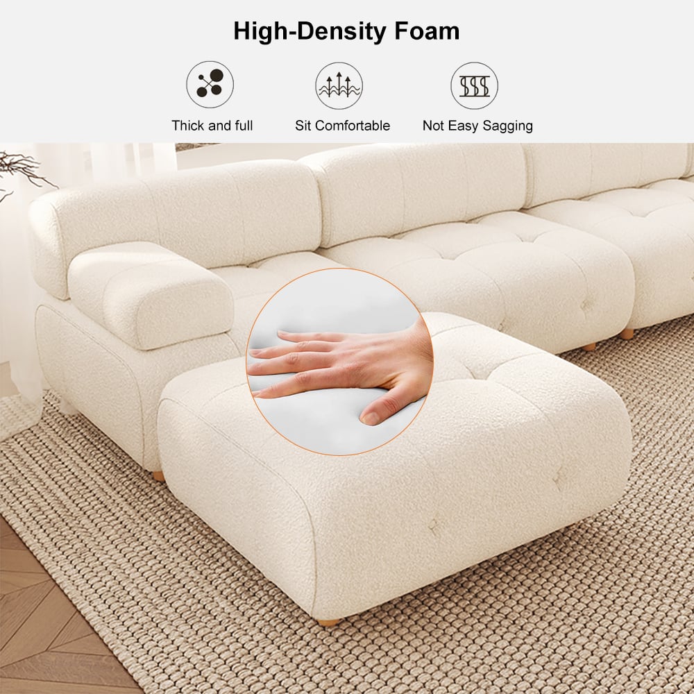 Modern L-Shaped Modular White Boucle Corner Sectional Sofa Loveseat with Wood Legs