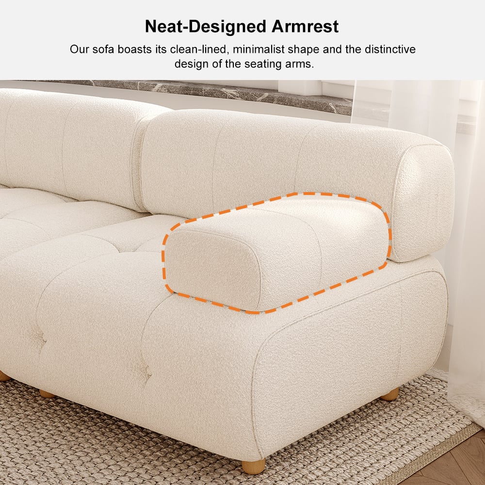 Modern L-Shaped Modular White Boucle Corner Sectional Sofa Loveseat with Wood Legs