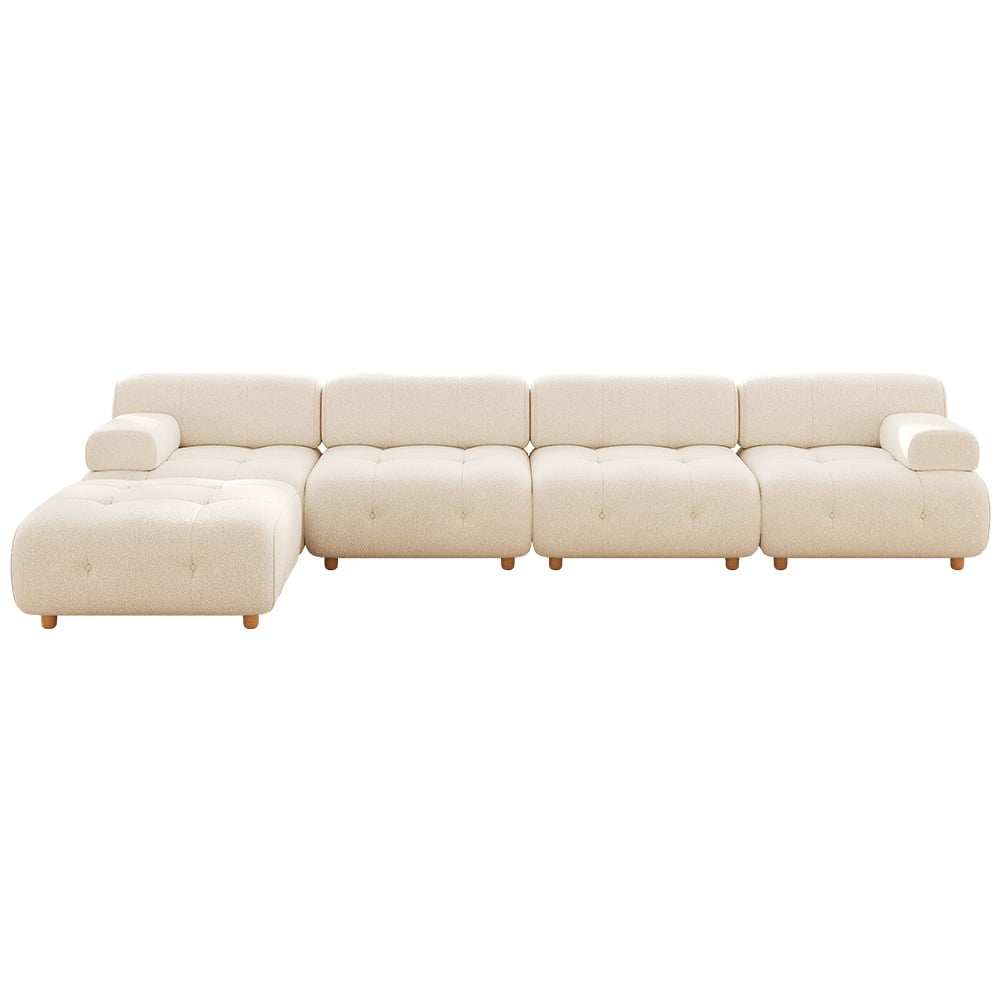 Modern L-Shaped Modular White Boucle Corner Sectional Sofa Loveseat with Wood Legs